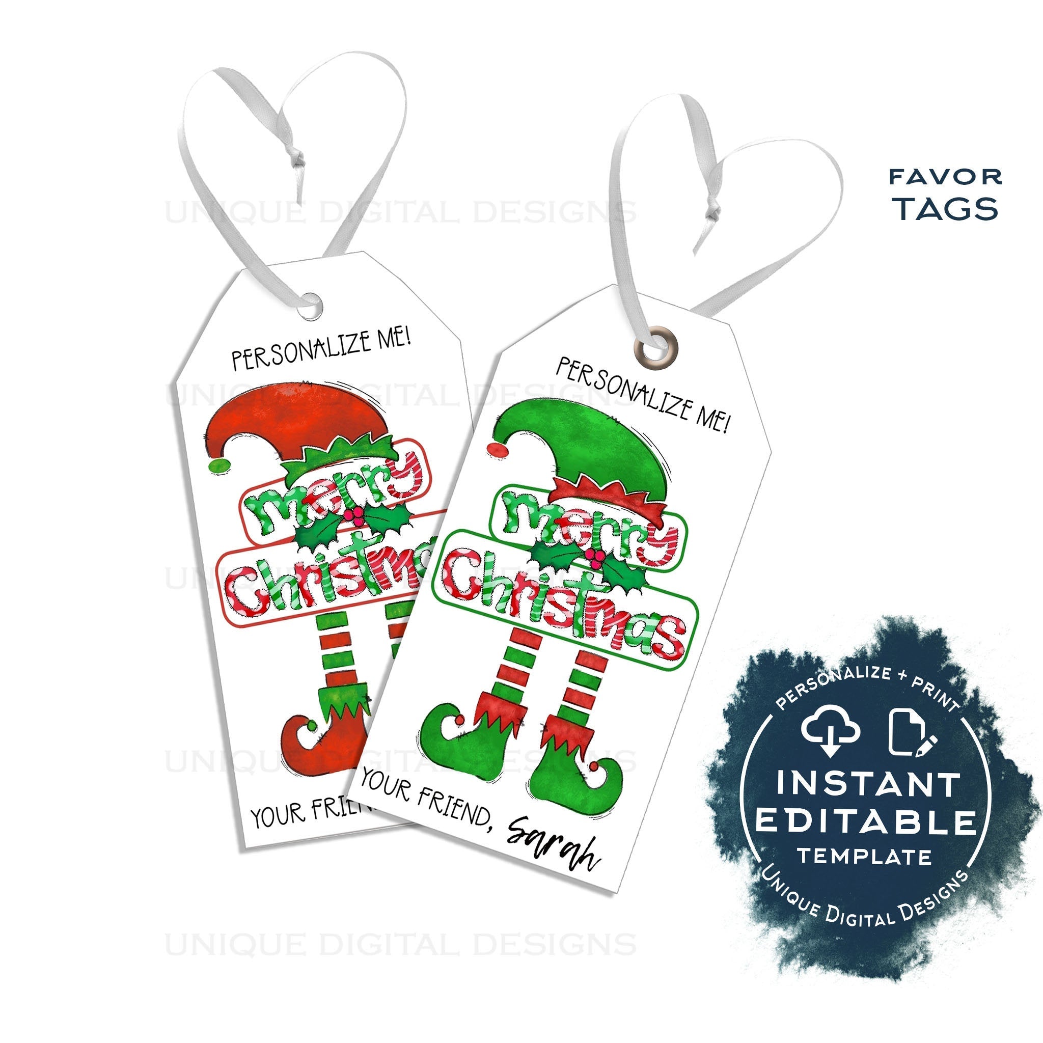 Editable Christmas Gift Tags, Merry Christmas Personalized Holiday Tag